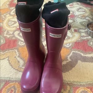 Mid calf hunter rain boots with socks